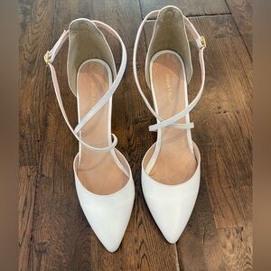 Anna Field White Pointed Closed Toe Heels w Criss Cross Straps